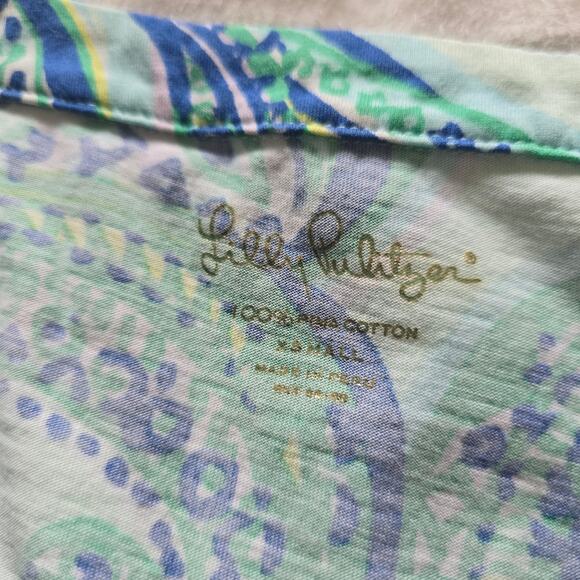 Lily Pulitzer Floral Paisley V-neck Shift Mini Dress Tunic Blue-XS Pima Cotton - Picture 5 of 7